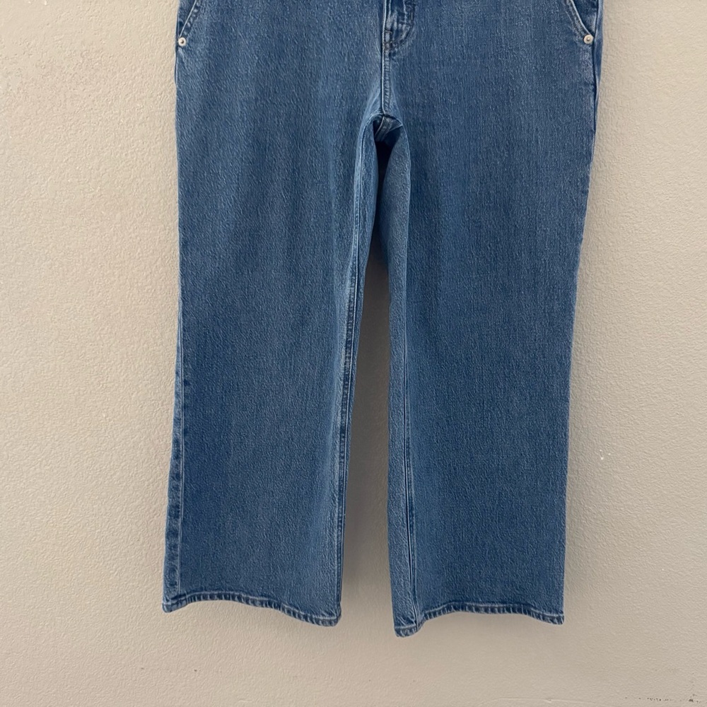 J. Crew Slim Wide Leg Jeans Petite 31 Denim Blue Stacked Buttons Modern Classic - Picture 8 of 13